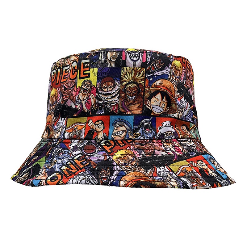 Mũ Bucket Chất Liệu Cotton In Hoạ Tiết Anime One Piece