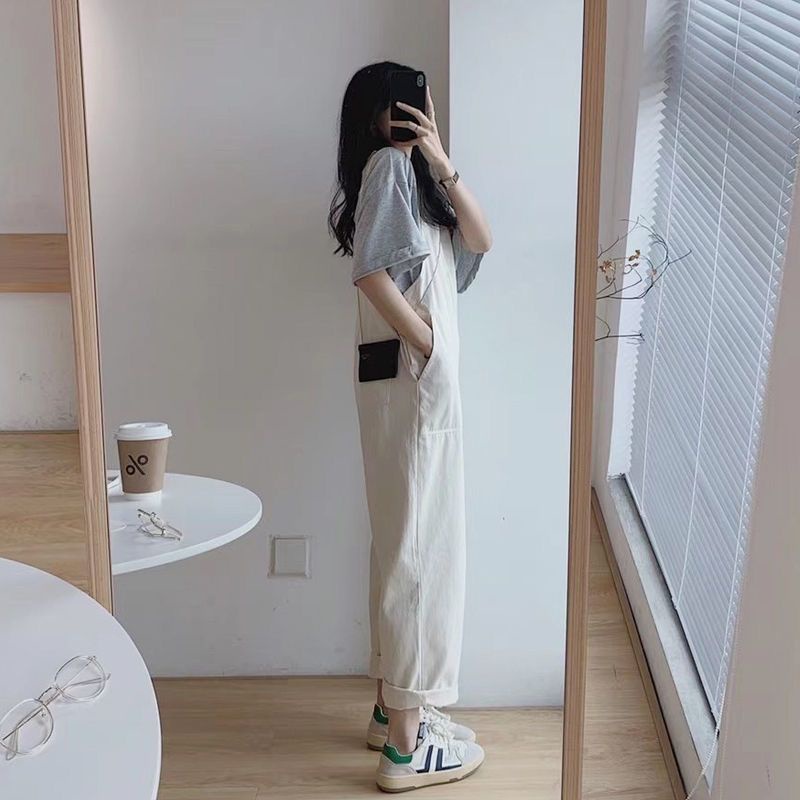 Mới Set Áo Thun Ngắn Tay + Quần Yếm Ống Rộng Thời Trang Nữ Tính