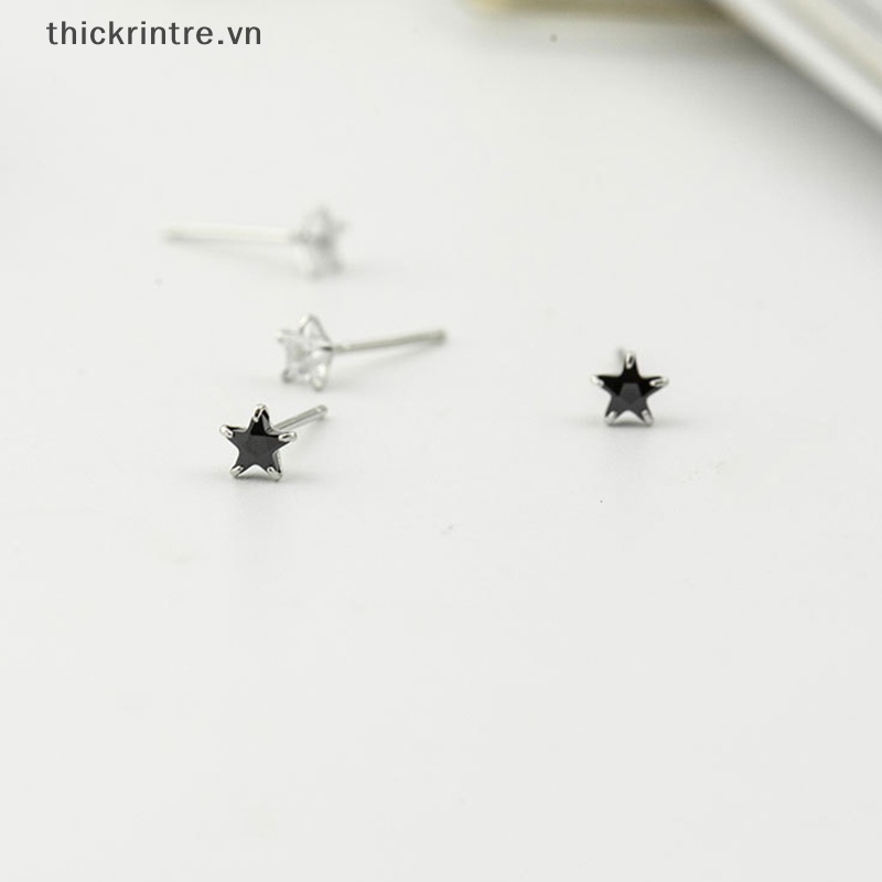 Bông Tai Mạ Bạc 925 Đính Đá Zircon Hình Ngôi Sao Nhỏ Thời Trang Cho Nữ