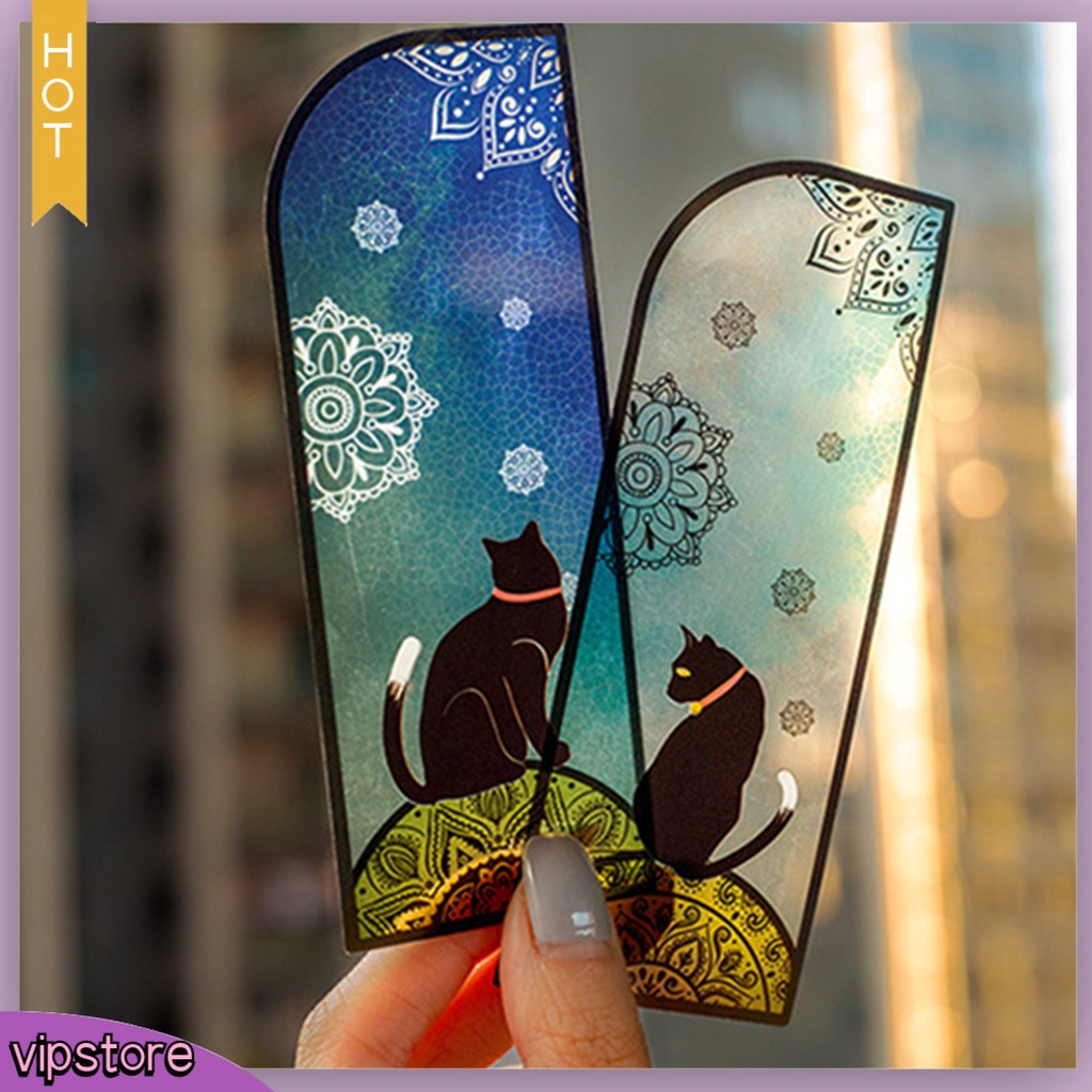 &lt;VIP&gt; Set 6 Bookmark Thủy Tinh Trong Suốt Chống Trầy Xước Chống Nước In Hình Mèo Đen Dễ Thương Đa Năng