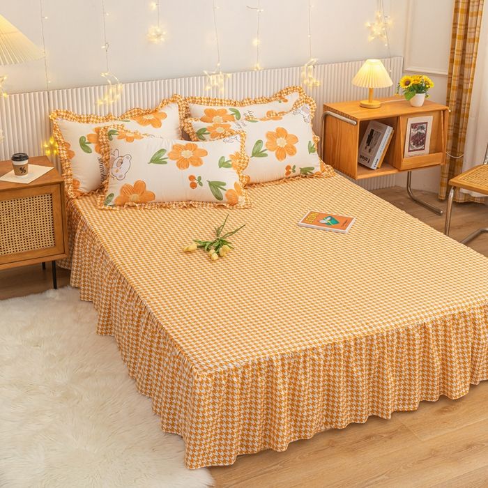 Váy Giường Đơn Bằng cotton linen Thân Thiện Với Da In Hình Cây Cỏ Hoạt Hình 3.5 feet 5 feet 6 feet