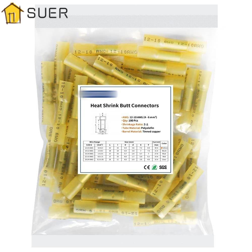 SUENIN Set 100 Đầu Nối Dây Điện Cách Nhiệt Chống Nước Màu Vàng Cỡ 12-10