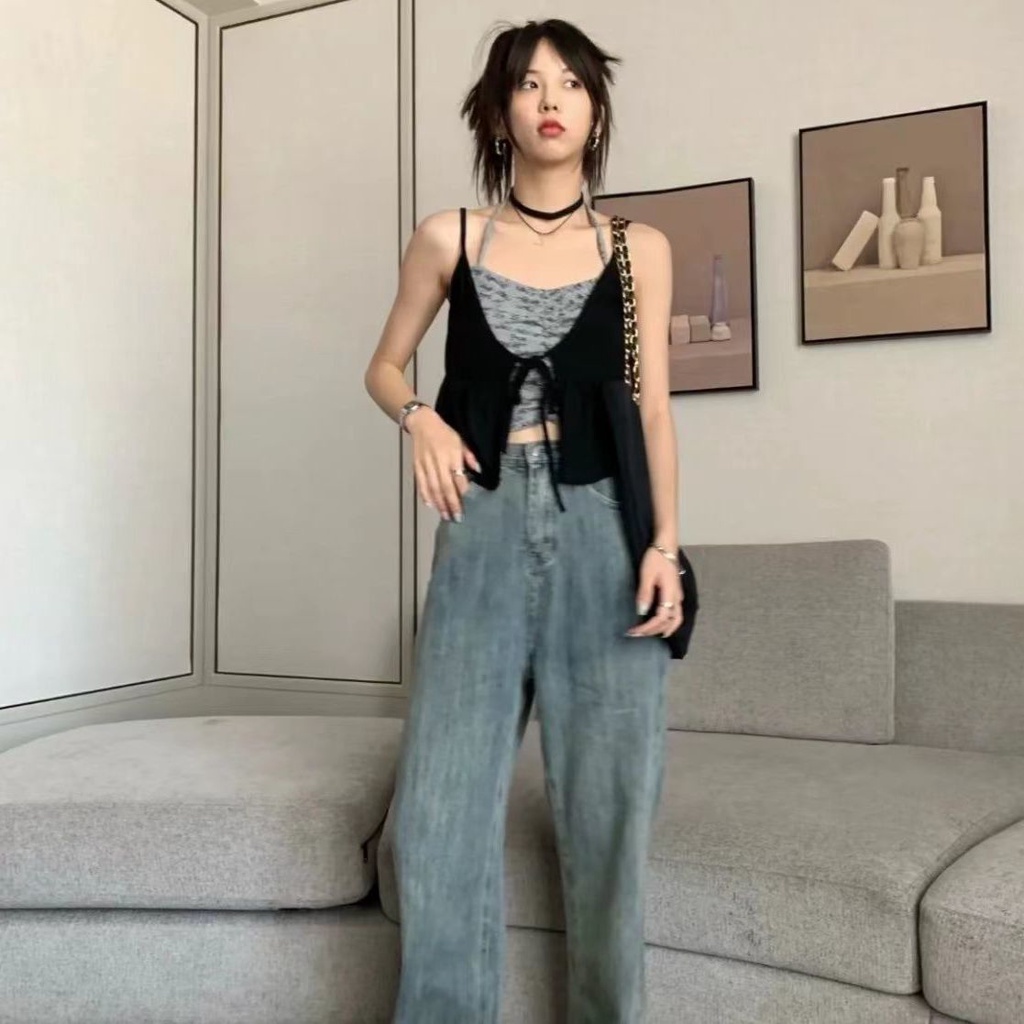 Set Áo Không Tay + Áo Khoác Cardigan Phong Cách Hàn Quốc Thời Trang Mùa Hè 2022 Y2k