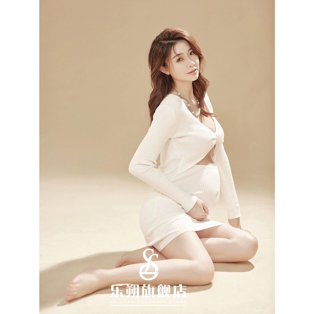 Đầm Bầu Dệt Kim Màu Trắng Phong Cách Mới Đơn Giản Làm Đạo Cụ Chụp Ảnh Nghệ Thuật Cho Phụ Nữ Mang Thai