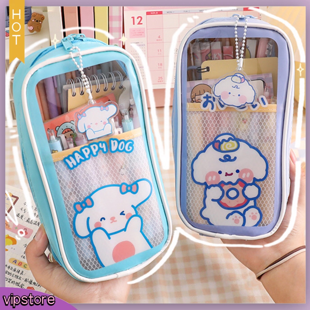&lt;VIP&gt; Túi Đựng Bút PVC Chống Nước Sức Chứa Lớn In Họa Tiết Hoạt Hình Dễ Thương