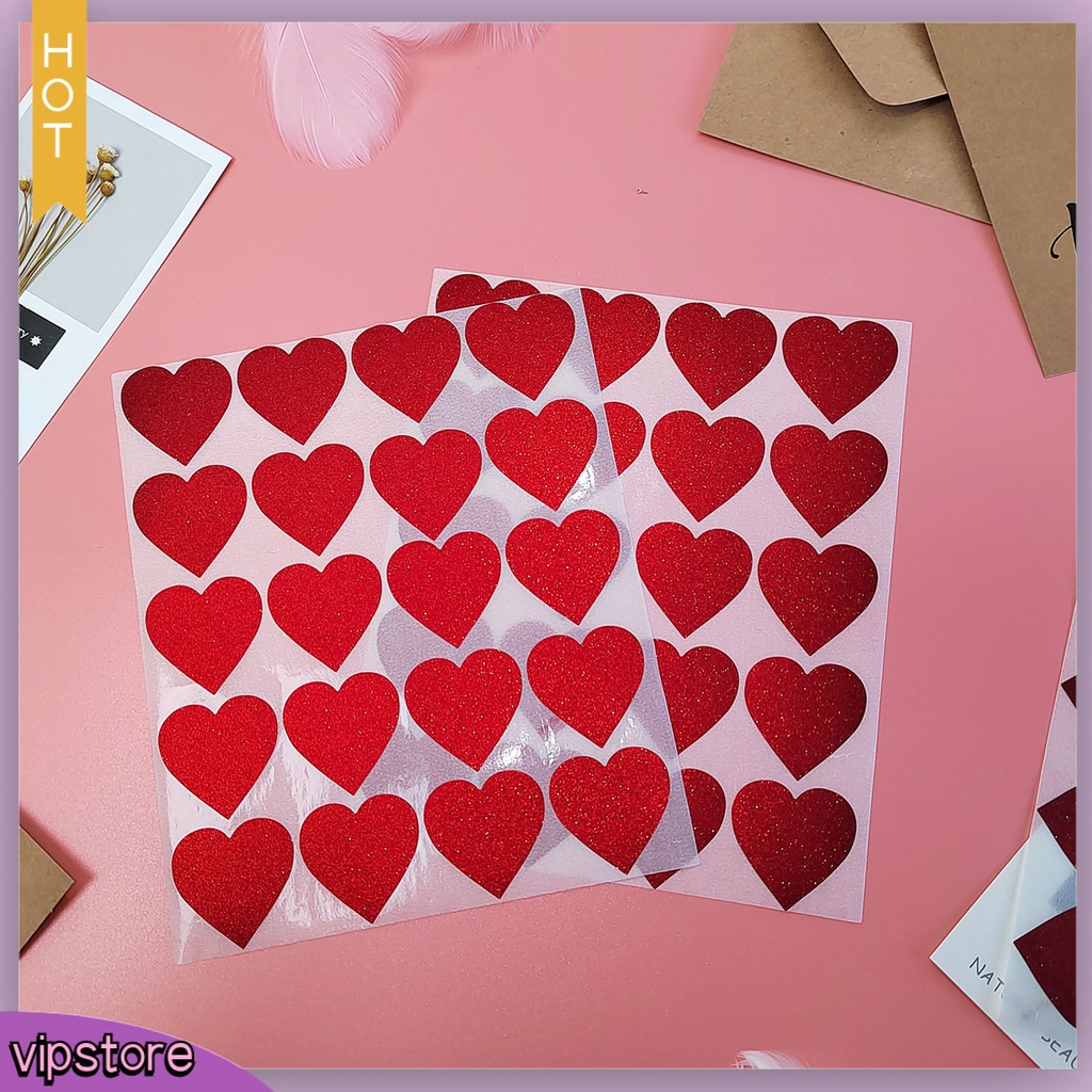 &lt;VIP&gt; Set 40 Miếng Dán Hình Trái Tim Màu Trơn Trang Trí Quà Tặng Valentines