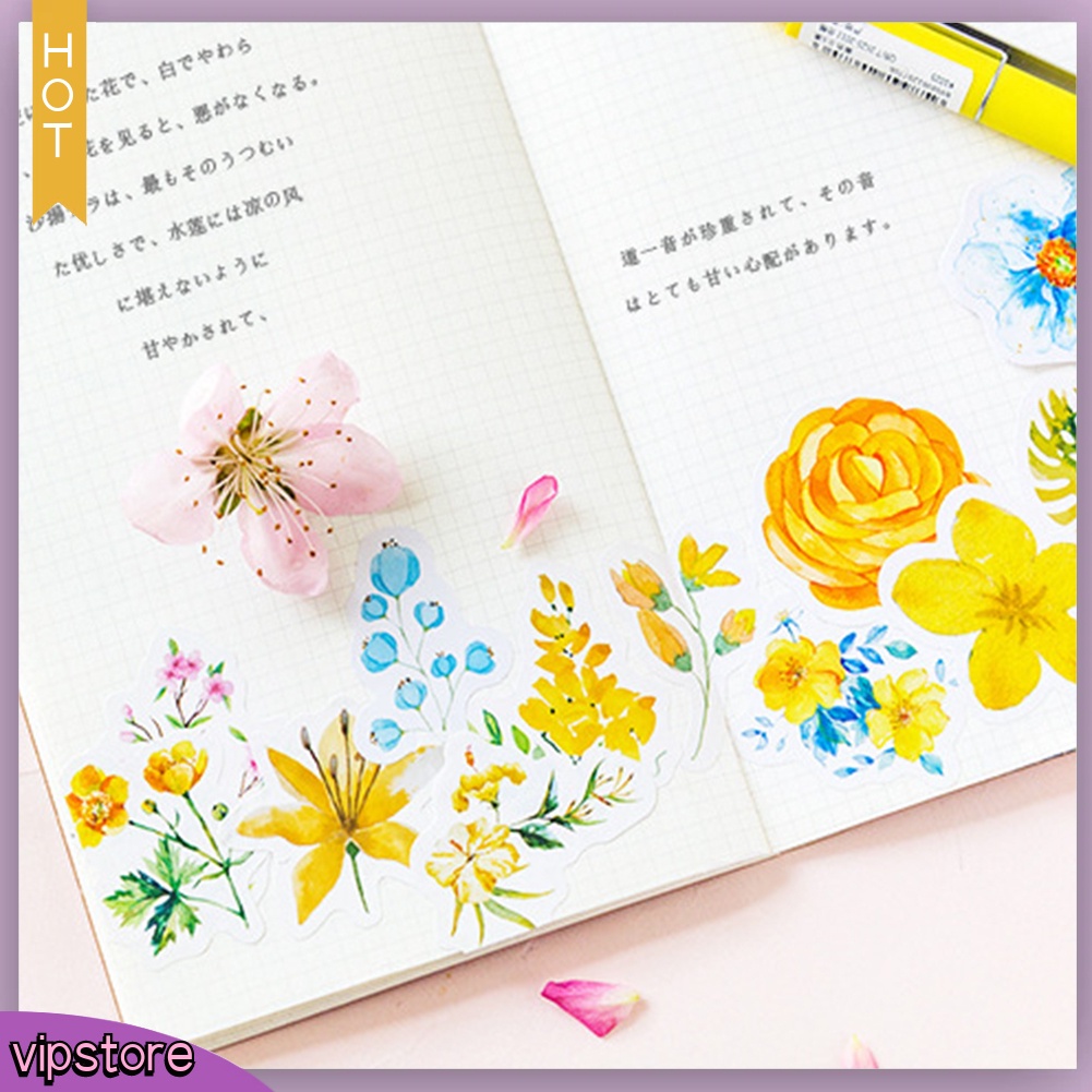 &lt;VIP&gt; Bộ 45 Miếng Dán Hình Hoa Hoạt Hình Trang Trí Sổ Tay DIY
