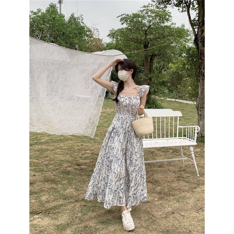 Đầm Midi Cổ Vuông Họa Tiết Hoa Phong Cách Pháp Thời Trang Mùa Hè Xinh Xắn Cho Nữ