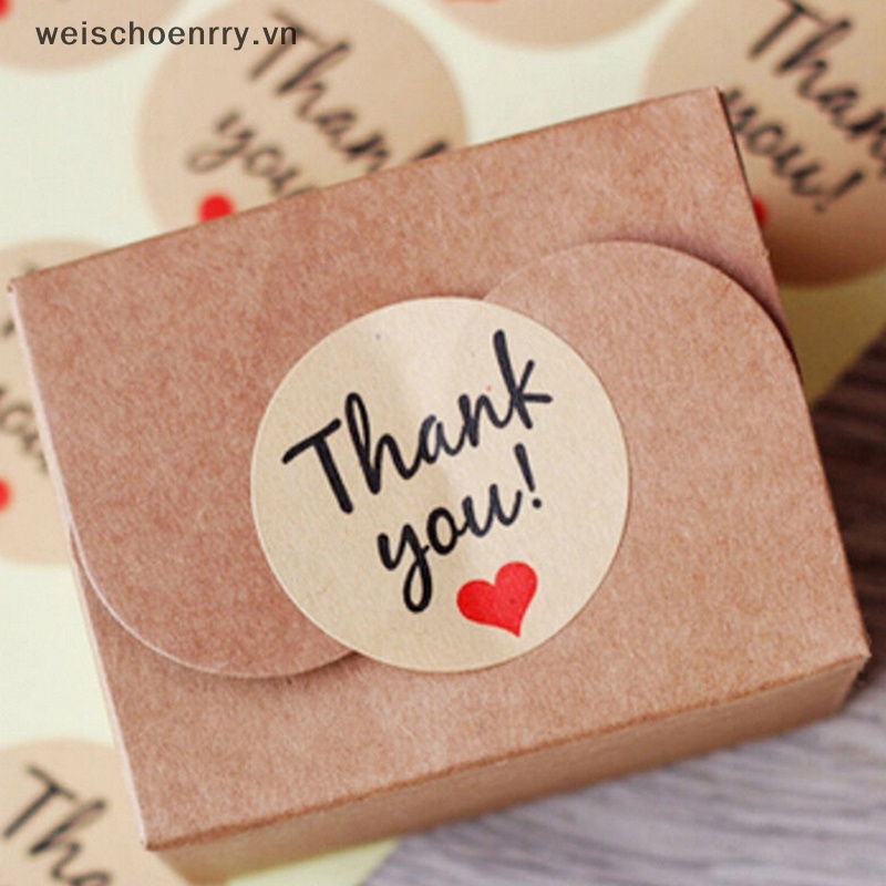 Bộ 60 Sticker Giấy Kraft Hình Trái Tim In Chữ Thank You Dùng Để Trang Trí Bánh
