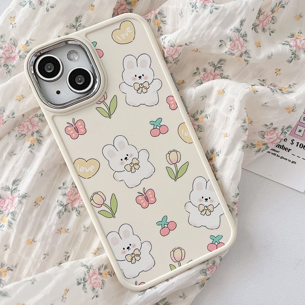 Ốp Điện Thoại TPU Dẻo Họa Tiết Hoạt Hình Chú Thỏ &amp; Hoa Mạ Điện Dễ Thương Cho IPhone 11 12 13 14 Pro Max