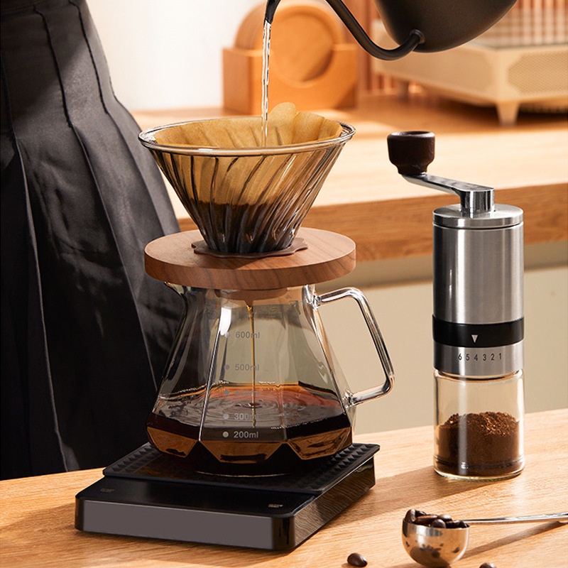 Bộ pha Pour Over bình, phễu V60 thủy tinh borosilicate, cân pha chế