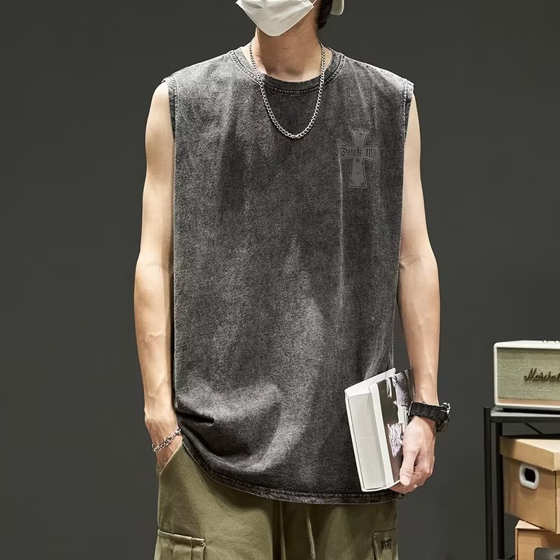 Áo Thun Ba Lỗ cotton Màu Đen Trơn Thời Trang Đường Phố Cao Cấp Cho Nam