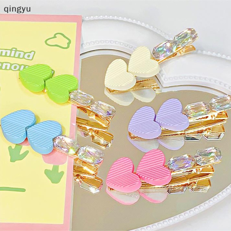 Kẹp Tóc Đính Đá Trái Tim Nhiều Màu Sắc Dễ Thương Phong Cách Hàn Quốc Cho Bé Gái
