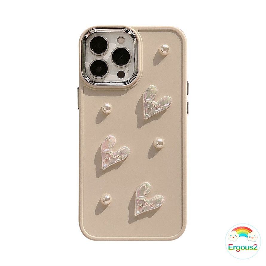 Luxury Laser Love Pearl Electroplated Frame Phone Case Compatible for iPhone 14 13 12 11 Pro Max X Xr Xs Max 8 7 6 6s Plus SE 2020 Matte Liquid Silicone Shockproof Soft Case Cover