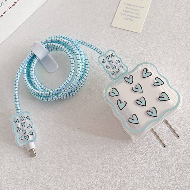 Set 5 Vỏ Bọc Bảo Vệ Dây Cáp Sạc iPhone 18W / 20W Hình Hoa Tulip Trái Tim Viền Gợn Sóng