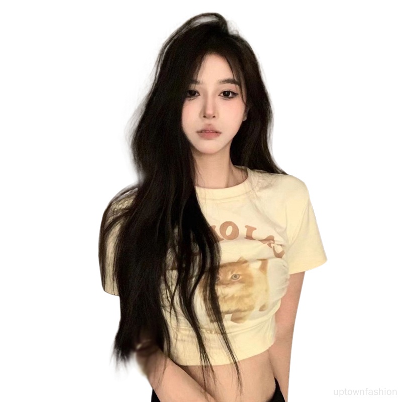 Áo thun nữ Cats Print Phụ nữ Top Casual Thời trang Mùa hè O-Neck