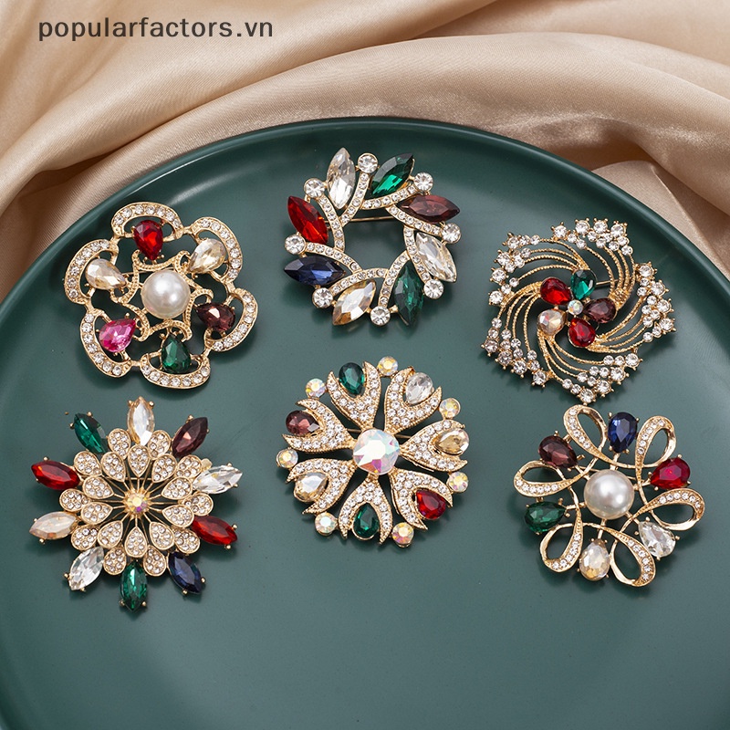 Ghim Cài Áo Hình Hoa Đính Đá Nhiều Màu Sắc Phong Cách Hàn Quốc