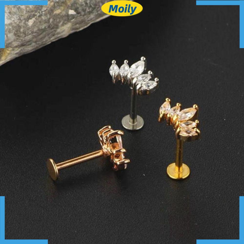 MOILYVN Bộ Khuyên Xỏ Tai / Mũi / Môi / Cơ Thể Bằng Thép Đính Đá 8mm Phong Cách Thời Trang Mới