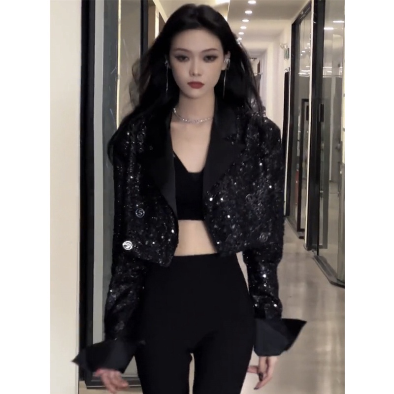 G-Fashion Áo Khoác Ngắn Tay Dài Dáng Rộng Đính Sequin Thời Trang Mùa Thu Hàn Quốc 2023 Cho Nữ