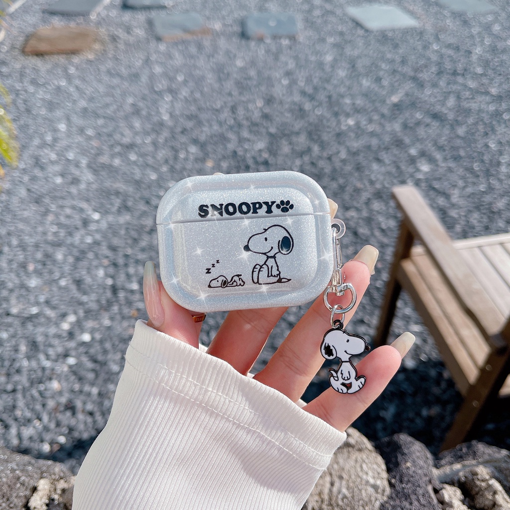 Vỏ Bảo Vệ Hộp Sạc Tai Nghe Bluetooth Không Dây AirPods 1 / 2 Pro2 Gen3 Bằng TPU Chống Sốc Hình Snoopy Hoạt Hình Lấp Lánh