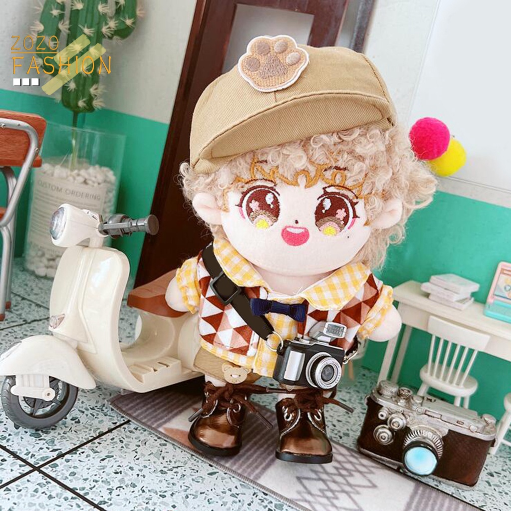 1 Bộ Áo Sơ Mi + Quần + Áo Vest + Nón Vải Cotton 20cm Dễ Thương Thời Trang Cho Búp Bê