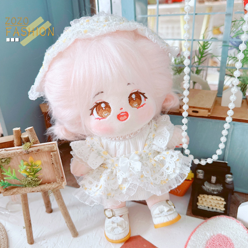 1 Bộ Đầm Búp Bê 20cm Vải Cotton Mềm Mại In Hoa Kèm Băng Đô Xinh Xắn