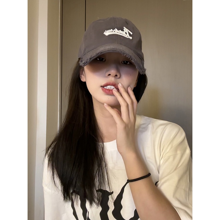 Đội mũ bóng chày nữ mùa xuân và mùa hè đi chơi thể thao ngoài trời giải trí hàn quốc đội mũ thêu