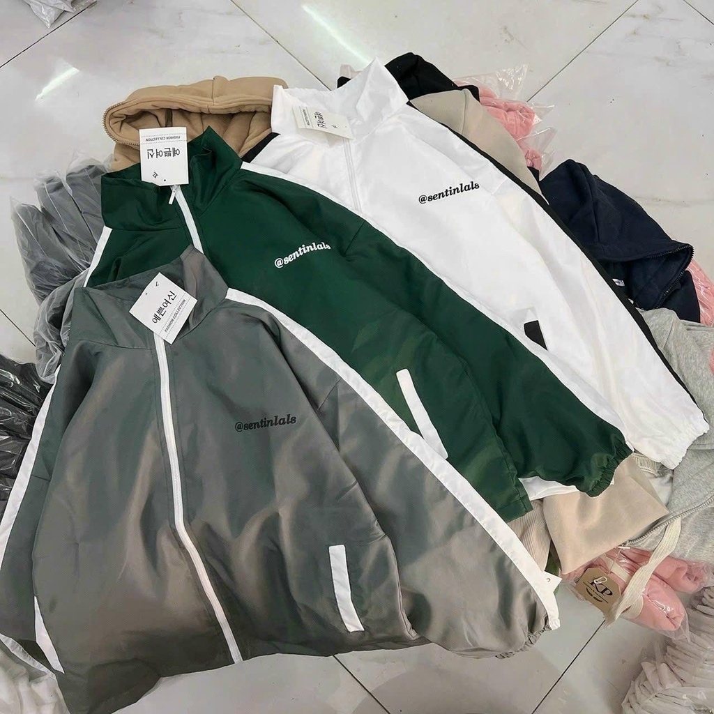 Áo khoác dù mero 2 lớp cổ bẻ in chữ sentilal viền tay unisex ulzzang nam nữ