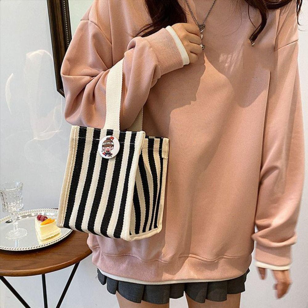LILYES Túi Tote Đeo Vai / Xách Tay Bằng Vải Bạt Tay Cầm Ngắn Kẻ Sọc Họa Tiết Hoạt Hình Mặc Đi Biển