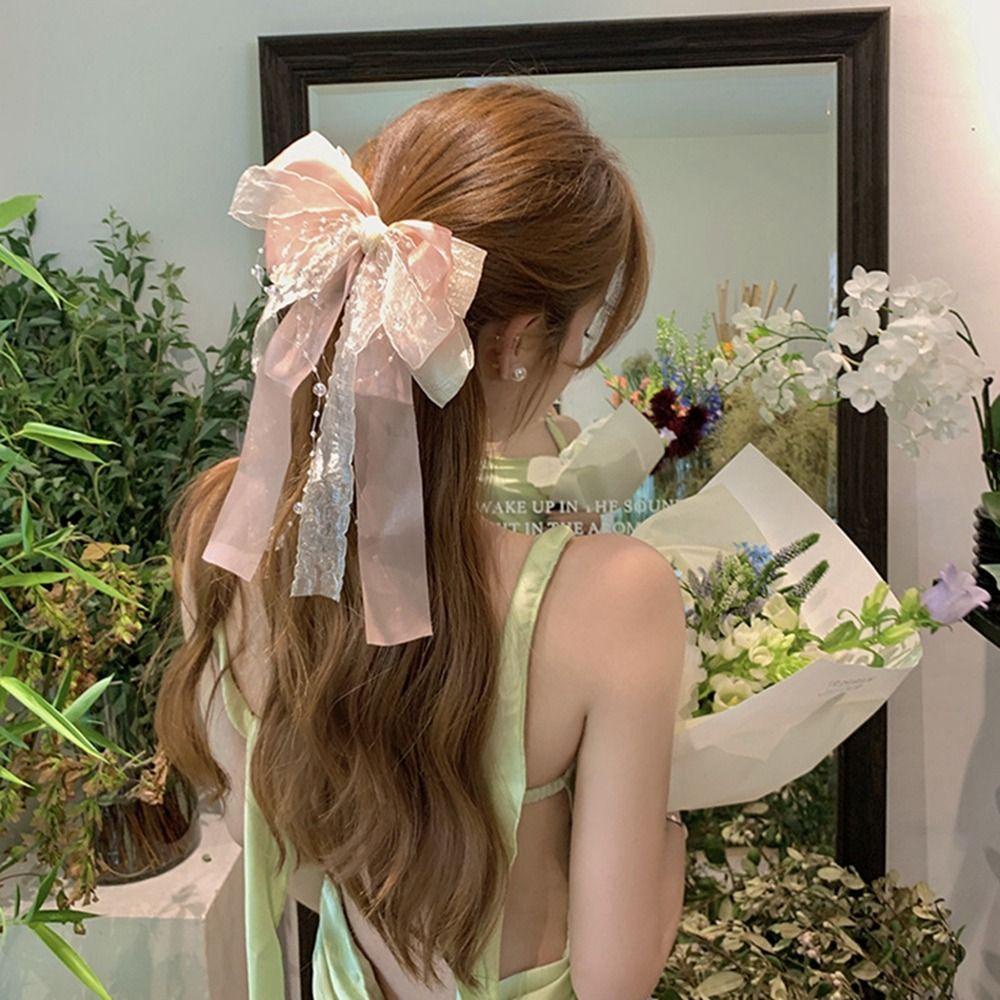 FORBETTER Kẹp Tóc Đuôi Ngựa Dạng Lưới Đính Hạt Và Tua Rua Bằng Hợp Kim Dành Cho Tiệc Tùng