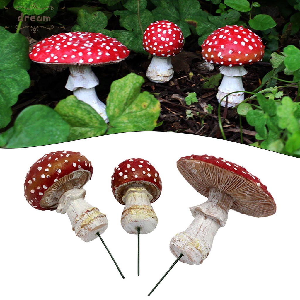 【DREAMLIFE】Luminous Mushroom Resin Sculpture Waterproof 3PCS Attractive Colorfast
