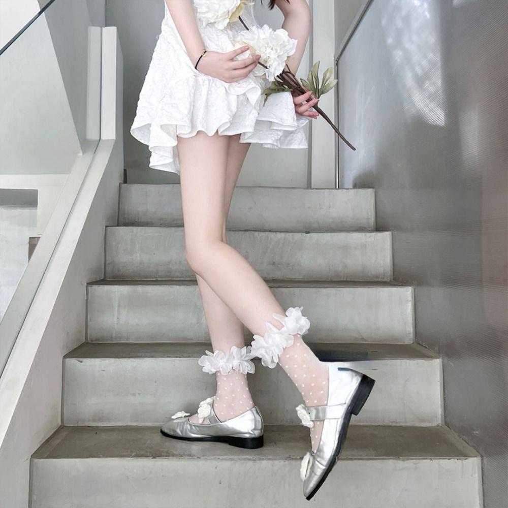 MIQUEL Vớ Lụa Nylon Phối Bèo Nhún Phong Cách Harajuku Y2K Lolita