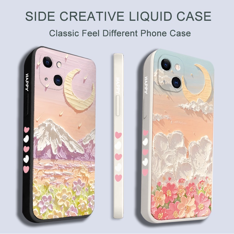 Dầu hoa mặt trăng trường hợp điện thoại Samsung Galaxy S23 Ultra S22 S21 Plus S21 FE Note 20 Ultra Chất lỏng Silicone Side Die Cover