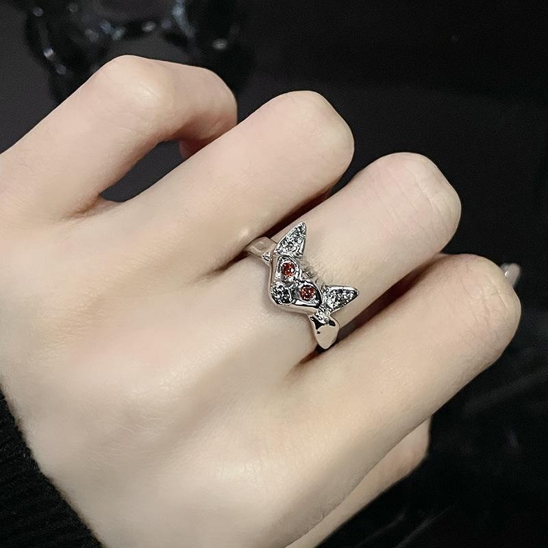 INS Mèo Thời Trang Zircon Màu Đỏ Vòng Mở Thời Trang Nữ Đa Năng Thiết Kế Hip Hop Phụ Kiện