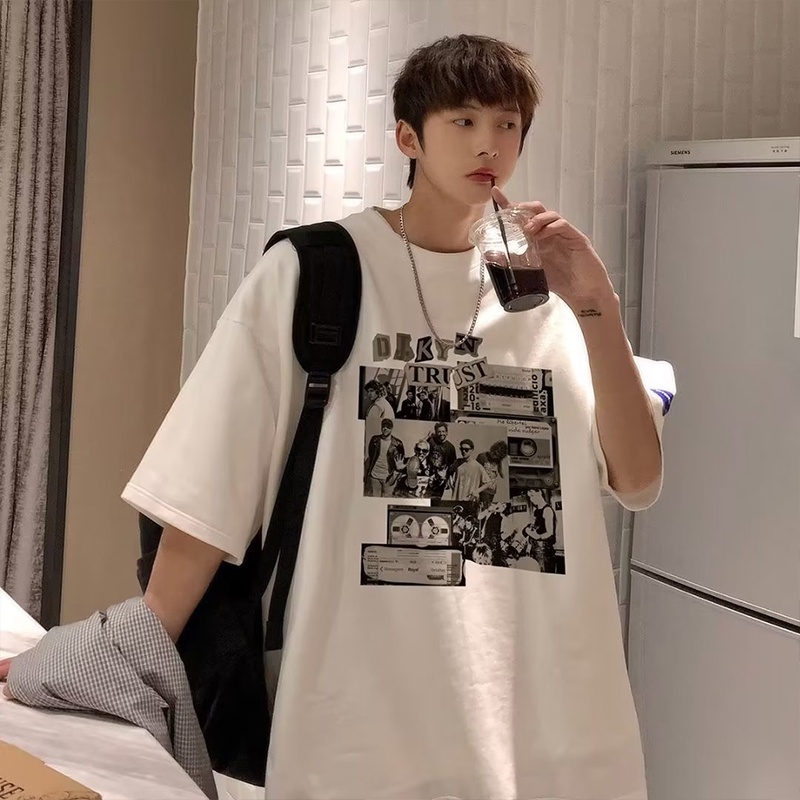 Áo thun VUNC tay ngắn cổ tròn dáng rộng in họa tiết thời trang mùa hè cho nam