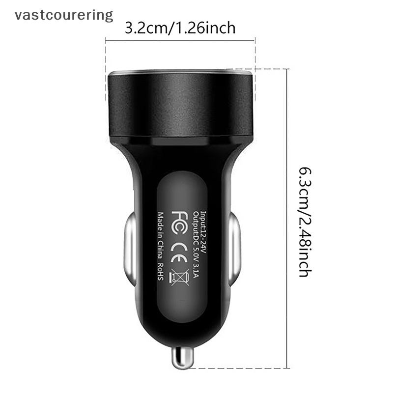 Tẩu Sạc Điện Thoại 2 Cổng Usb Bằng Nhôm Cho Xe Hơi