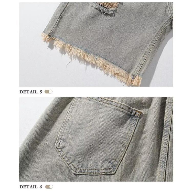 Quần Short Denim Ống Rộng Phối Dây Rút Thời Trang Hip Hop Đường Phố Cá Tính Cho Nam