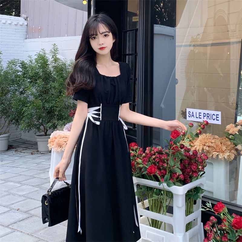 Plus Đầm Dài Cổ Vuông Dáng Ôm Phong Cách Pháp Thời Trang Mùa Hè Xinh Xắn Cho Nữ