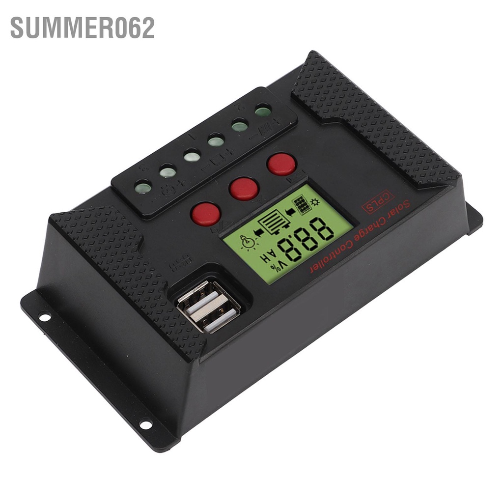 Summer062 Bộ điều khiển năng lượng mặt trời PWM 12V 24V Màn hình LCD thích ứng tự động Cổng USB chỉnh