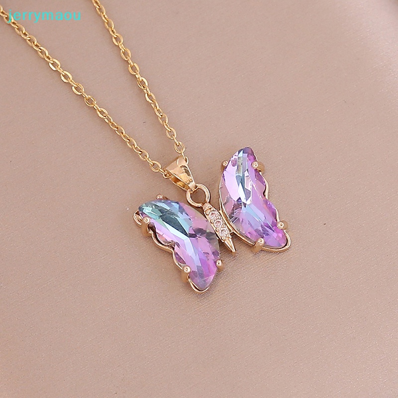 Vòng cổ Mặt Hình Bướm Bằng Thép Không Gỉ Màu Gradient Thời Trang Dành Cho Nữ