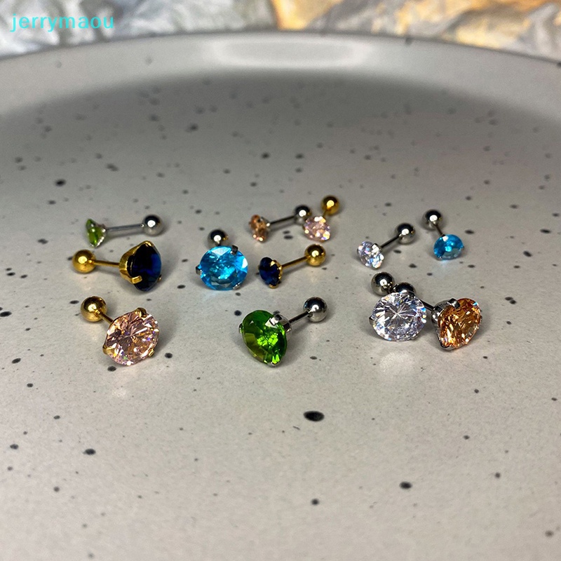 1 Khuyên Tai Đính Đá Zircon 5 / 8mm Thời Trang Cho Nữ