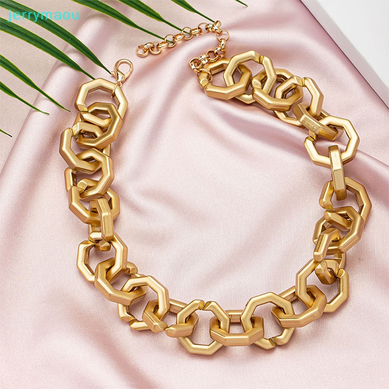 [JER] Vòng Cổ Choker Acrylic Dạng Chuỗi Hình Học Màu Vàng Kim Phong Cách Punk Châu Âu Đơn Giản Cho Nữ HBC