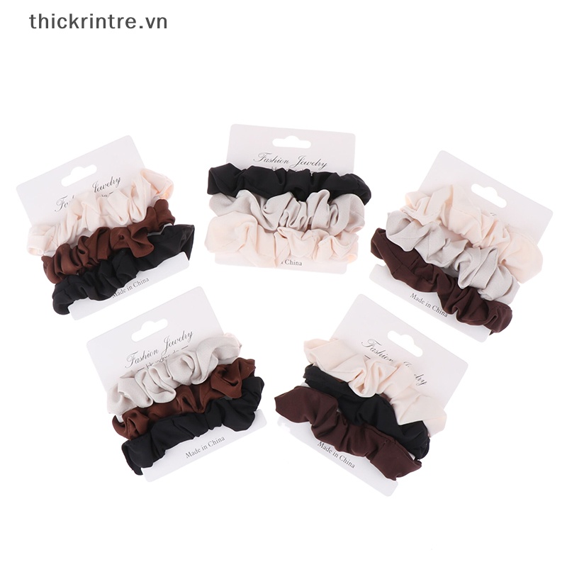 Set 3 Dây Buộc Tóc Cao Su Co Giãn Màu Trơn Thanh Lịch Cho Nữ
