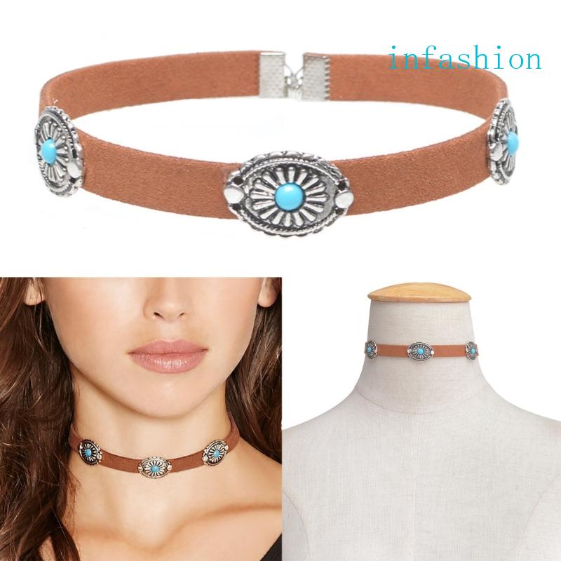 Vòng Cổ Choker Đính Đá Ngọc Lam Phong Cách Boho Cổ Điển Dành Cho Nữ