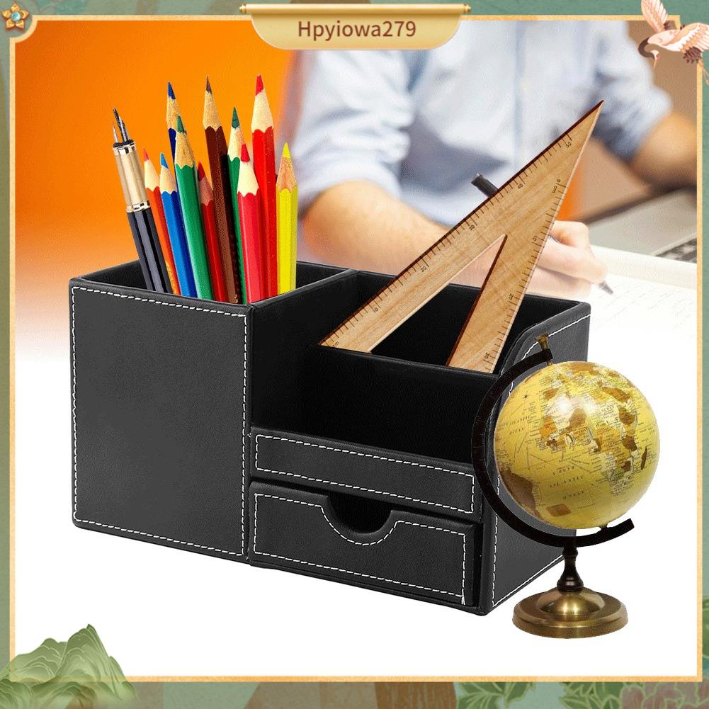 Ilikebag 1 PC Bằng Gỗ Da Bàn Làm Việc Đa Năng Văn Phòng Phẩm Hộp Lưu Trữ Đồ Bút Đựng Chì