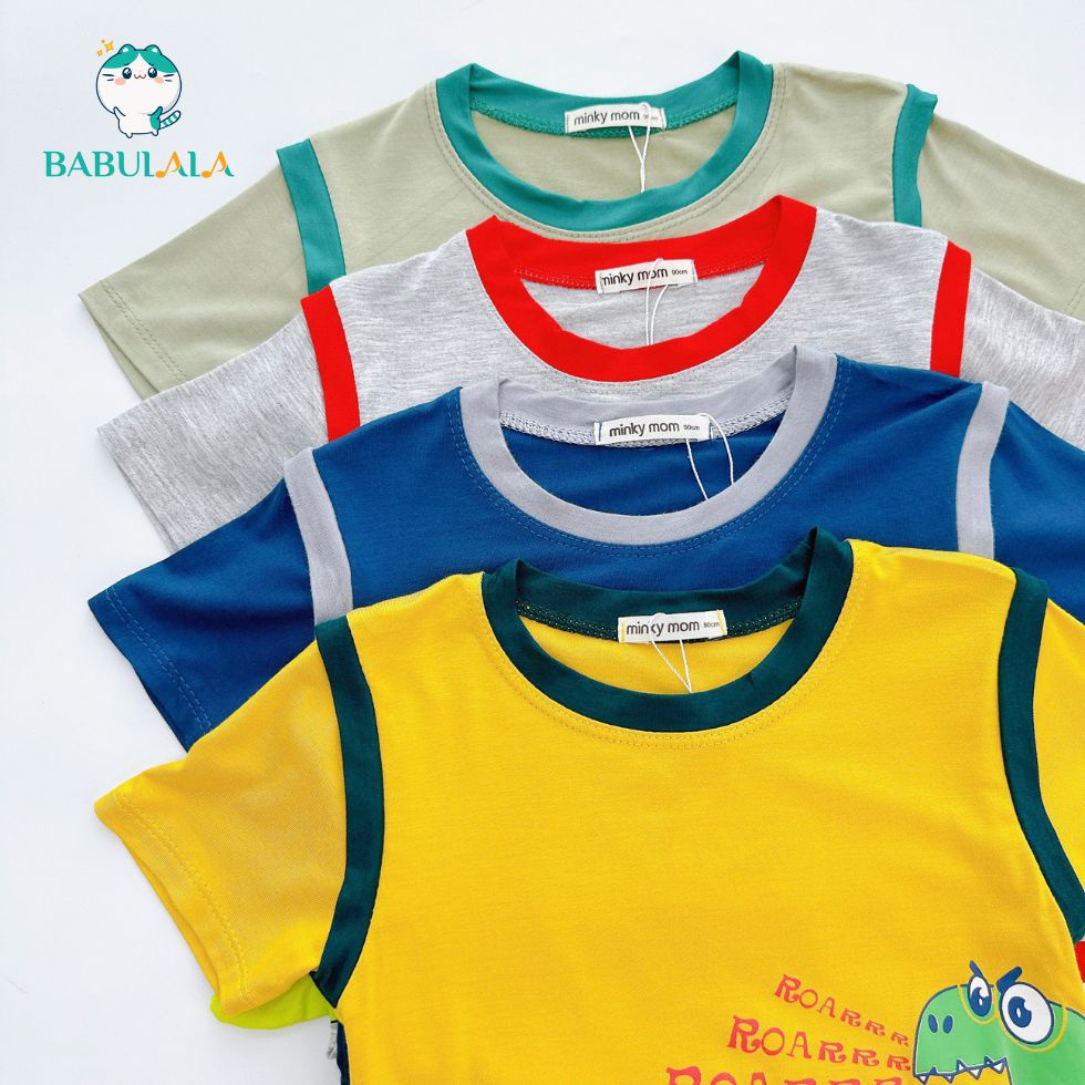 Đồ Bộ Tay Ngắn Khủng Long Thun Lạnh Minky Mom Chính Hãng Cho Bé Trai Bé Gái Từ 8-20kg - Babulala