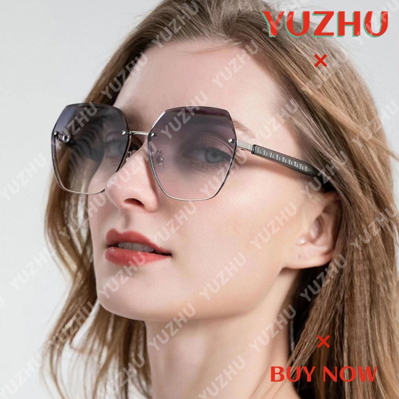 (YUZHU) Kính Mát Nữ Oversized Gọng Kim Loại Cao Cấp Màu Gradient