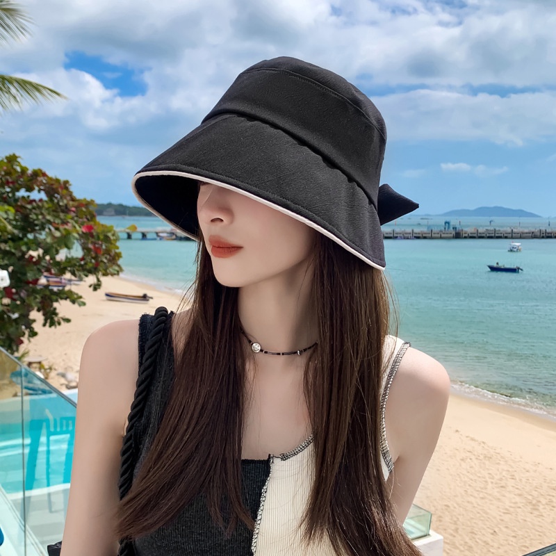 Mũ Tai Bèo Cotton Chống Nắng / Tia Cực Tím Thắt Nơ Phong Cách Hàn Quốc Thời Trang Mùa Hè Cho Nữ