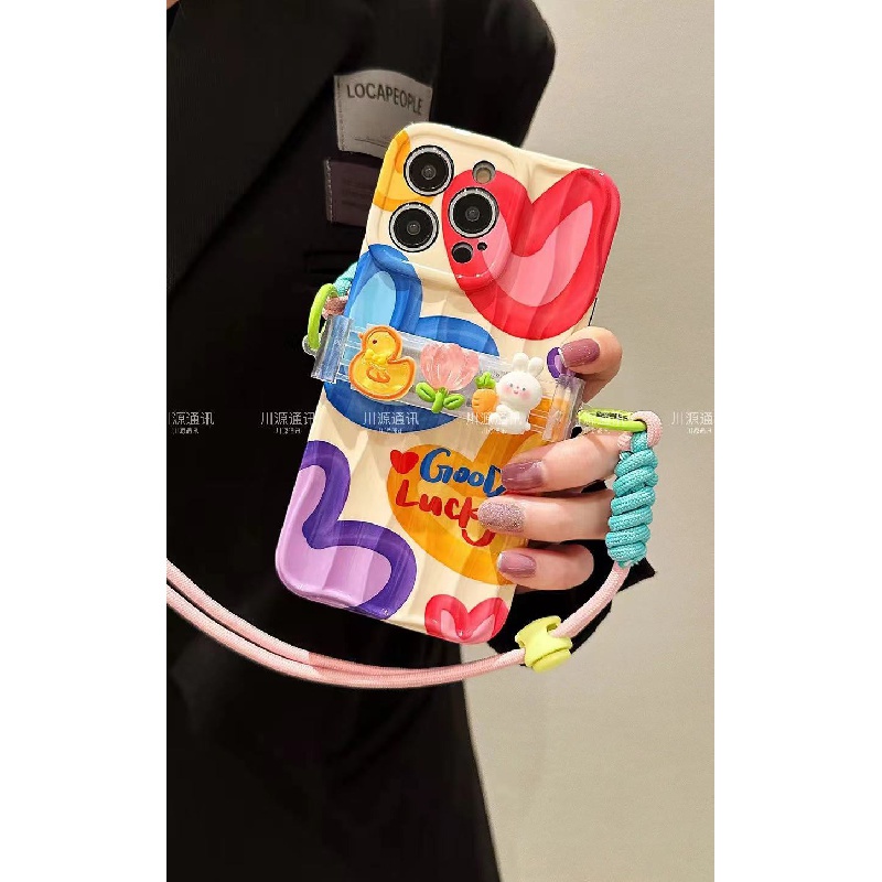 Ốp Điện Thoại Mềm In Hình Trái Tim Có Dây Đeo Chéo Cho Iphone 14 / 13 Pro Max 11 Pro Max Xsmax 8P / 7P