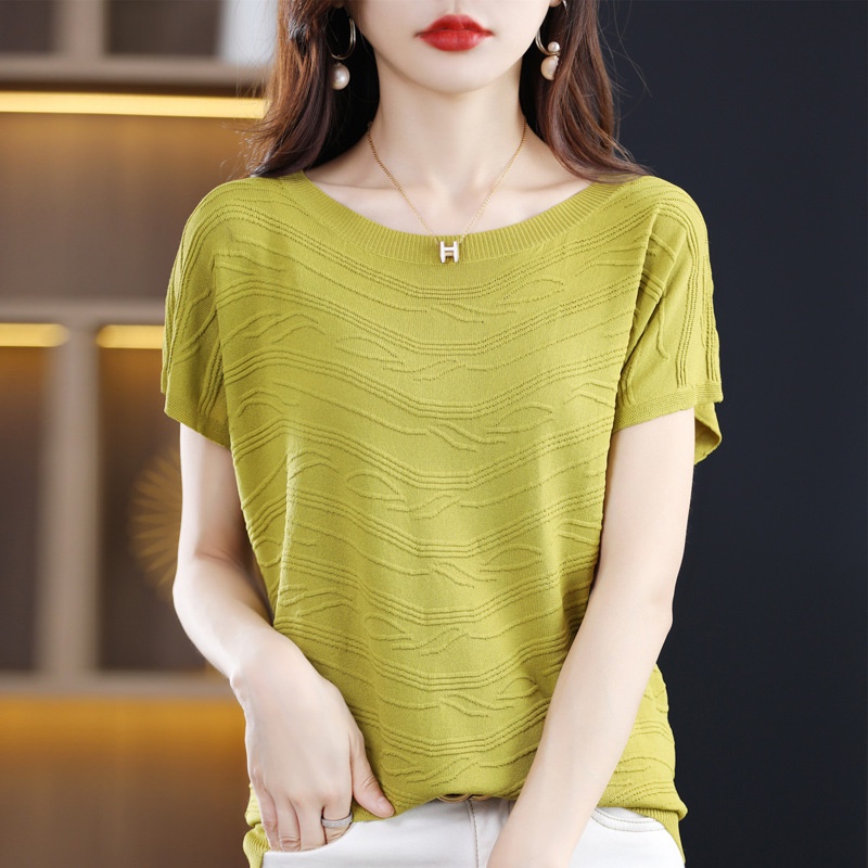 Áo Thun Dệt Kim Tay Ngắn Vải Lụa Lạnh Mỏng Thời Trang Mùa Hè Hàng Mới Dành Cho